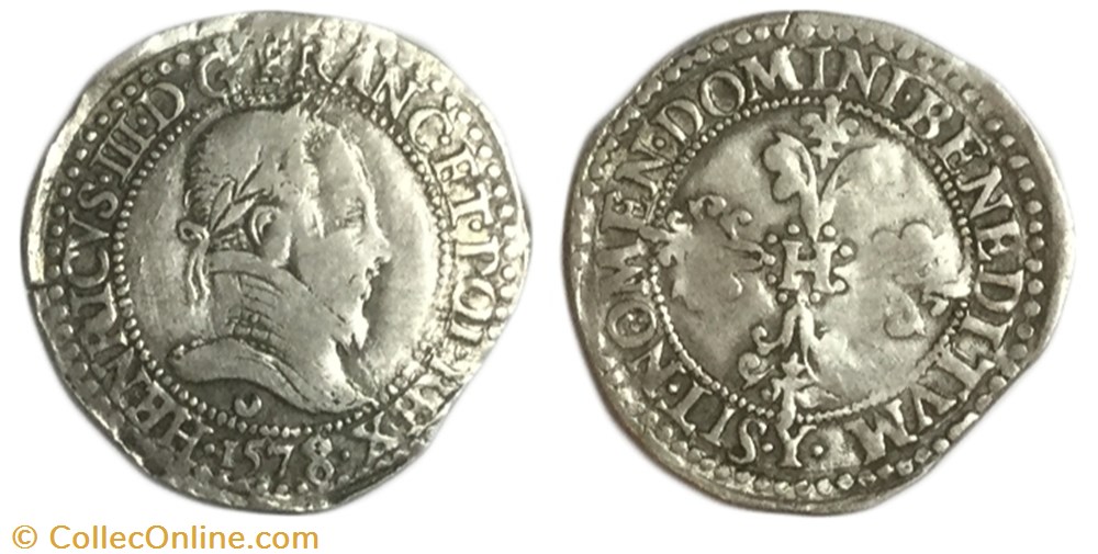 Quart de franc au col plat HENRI III 1578 monnaie france royale quart de franc au col plat henri iii 1578