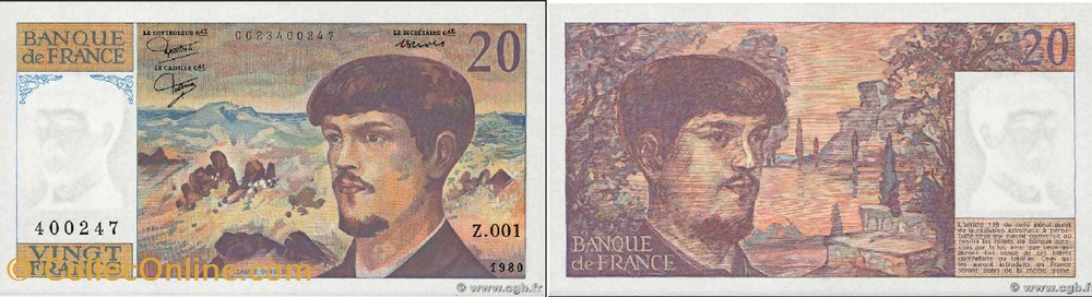 20 Francs DEBUSSY FRANCE 1980 F.66.01 Alphabet-Série : Z.001 n°400247 billets europe 20 francs debussy france 1980 f 66 01 alphabet serie z 001 n 400247