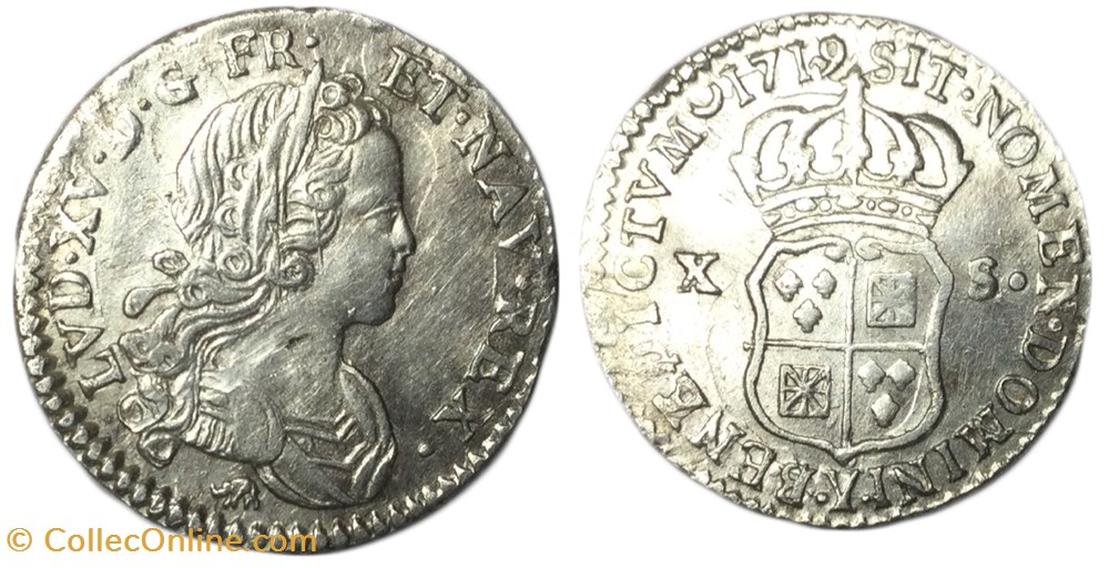 LOUIS XV DIT LE BIEN AIMÉ X sols de Navarre 1719 Bourges monnaies europe medievale france royales louis xv dit le bien aime x sols de navarre 1719 bourges