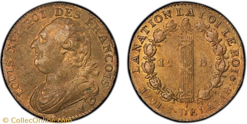 12 denier dit au faisceau Louis XVI 1791 A en biais gradé PCGS MS 63 monnaie france royale 12 denier dit au faisceau louis xvi 1791 a en biais grade pcgs ms 63