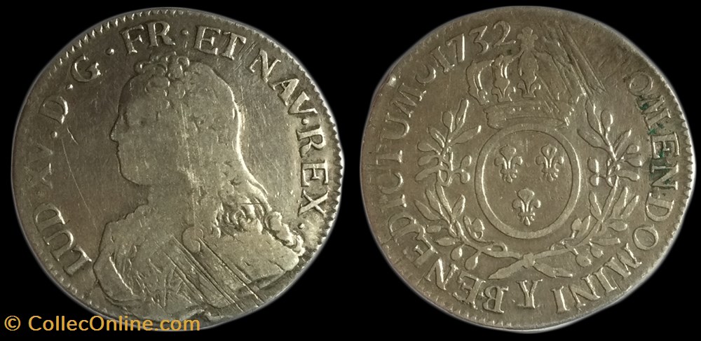 Écu dit "aux branches d'olivier" 1732 Bourges LOUIS XV DIT LE BIEN AIMÉ monnaies france royales ecu dit aux branches olivier 1732 bourges louis xv dit le bien aime