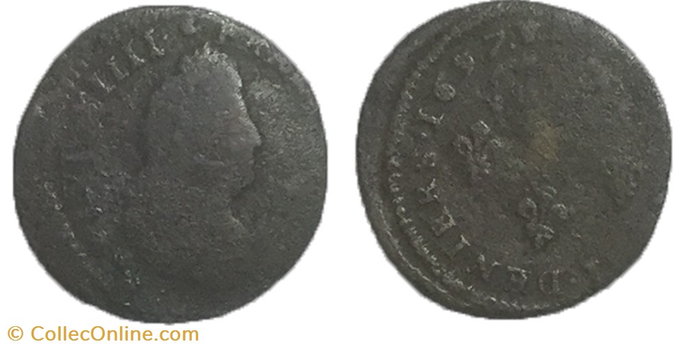 LOUIS XIV LE GRAND OU LE ROI SOLEIL IIII deux deniers 1697 Strasbourg monnaie france royale louis xiv le grand ou le roi soleil iiii deux deniers 1697 strasbourg