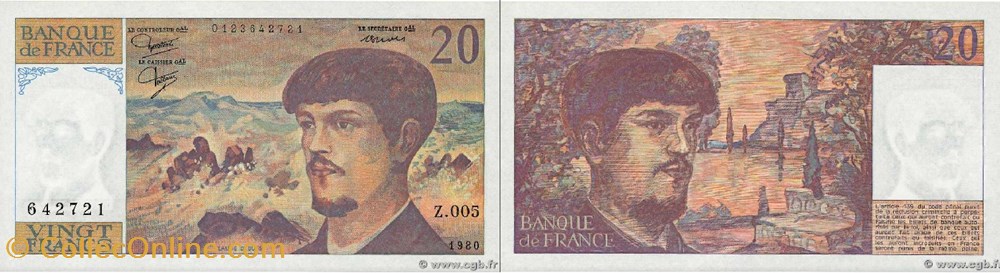 20 Francs DEBUSSY FRANCE 1980 F.66.01 Alphabet-Série : Z.005 n°642721 billets europe 20 francs debussy france 1980 f 66 01 alphabet serie z 005 n 642721