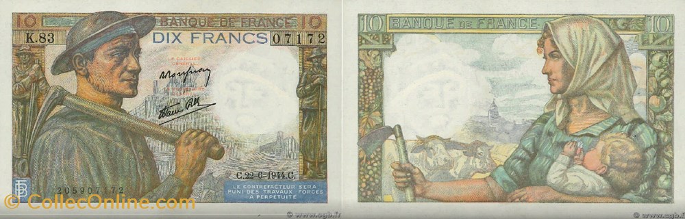 10 Francs MINEUR FRANCE 1944 F.08.12 billets europe 10 francs mineur france 1944 f 08 12