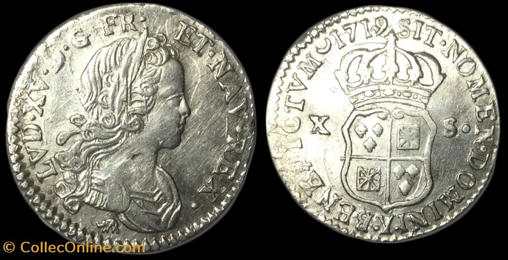 LOUIS XV DIT LE BIEN AIMÉ X sols de Navarre 1719 Bourges monnaies europe medievale france royales louis xv dit le bien aime x sols de navarre 1719 bourges