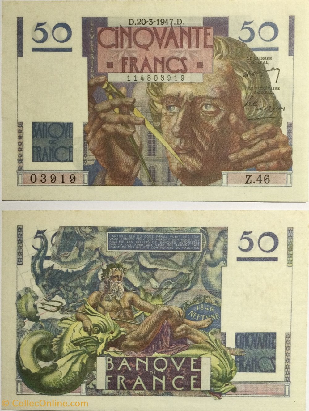 50 Francs LE VERRIER FRANCE 1947 F.20.07 billets europe 50 francs le verrier france 1947 f 20 07
