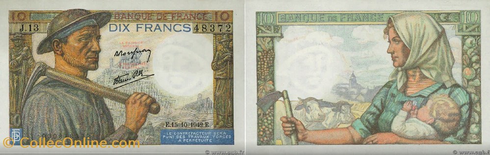 10 Francs MINEUR FRANCE 1942 F.08.04 billets europe 10 francs mineur france 1942 f 08 04