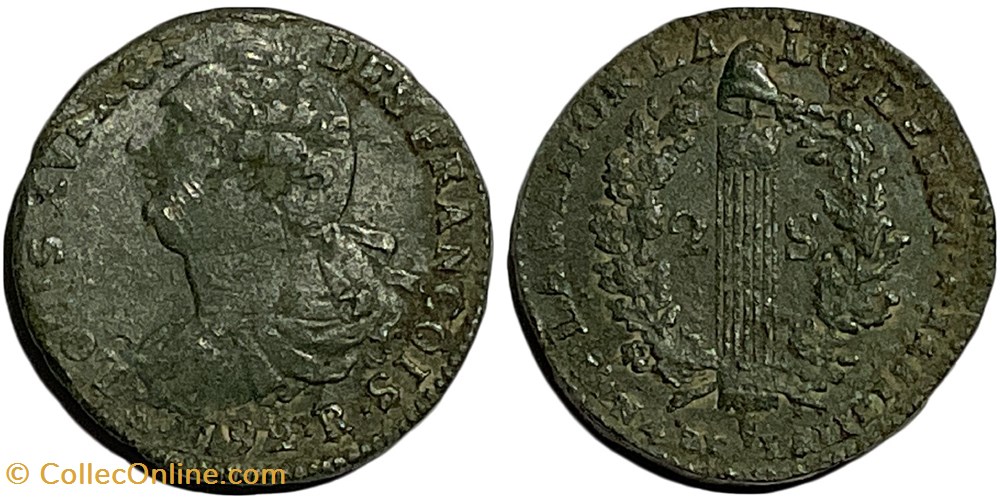monnaies louis xvi monarque constitutionnel 2 sols dit au faisceau type francois 1792 orleans