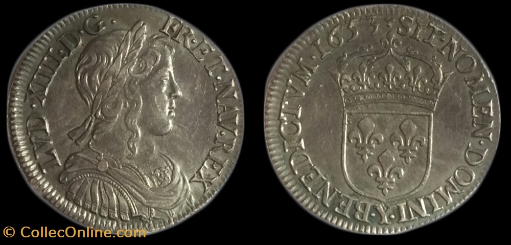 Demi-écu à la mèche longue 1653 Bourges LOUIS XIV LE GRAND OU LE ROI SOLEIL monnaies france royales demi ecu a la meche longue 1653 bourges louis xiv le grand ou le roi soleil