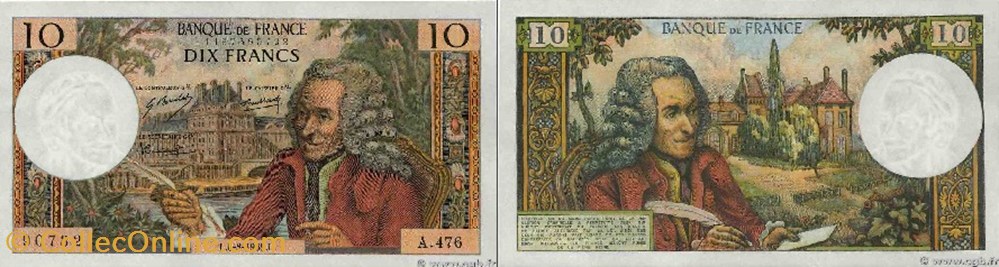 billets europe 10 francs voltaire france 1969 f 62 37