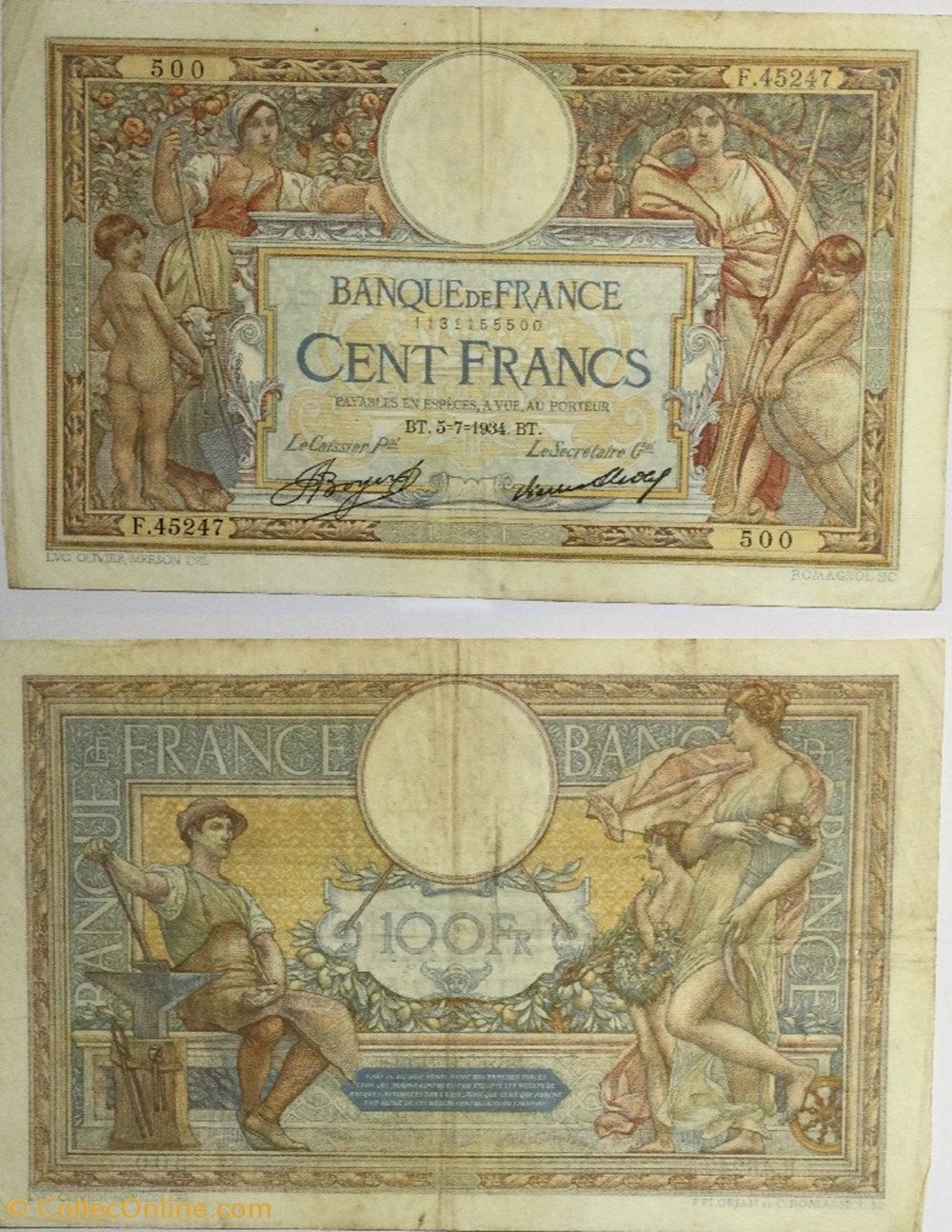 100 Francs LUC OLIVIER MERSON grands cartouches FRANCE 1934 F.24.13 billets europe 100 francs luc olivier merson grands cartouches france 1934 f 24 13