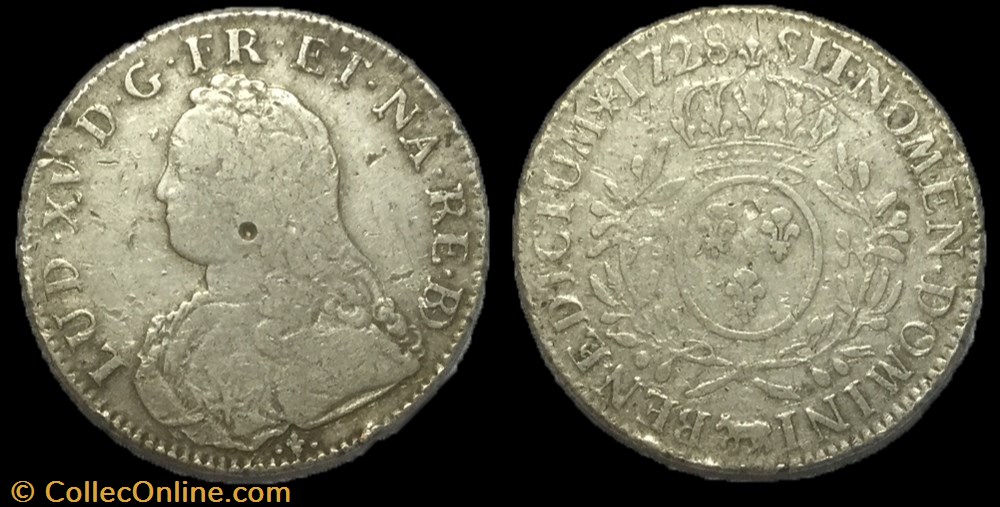 Écu dit "aux branches d'olivier" de Béarn 1728 Pau LOUIS XV DIT LE BIEN AIMÉ monnaie france royale ecu dit aux branches olivier de bearn 1728 pau louis xv dit le bien aime