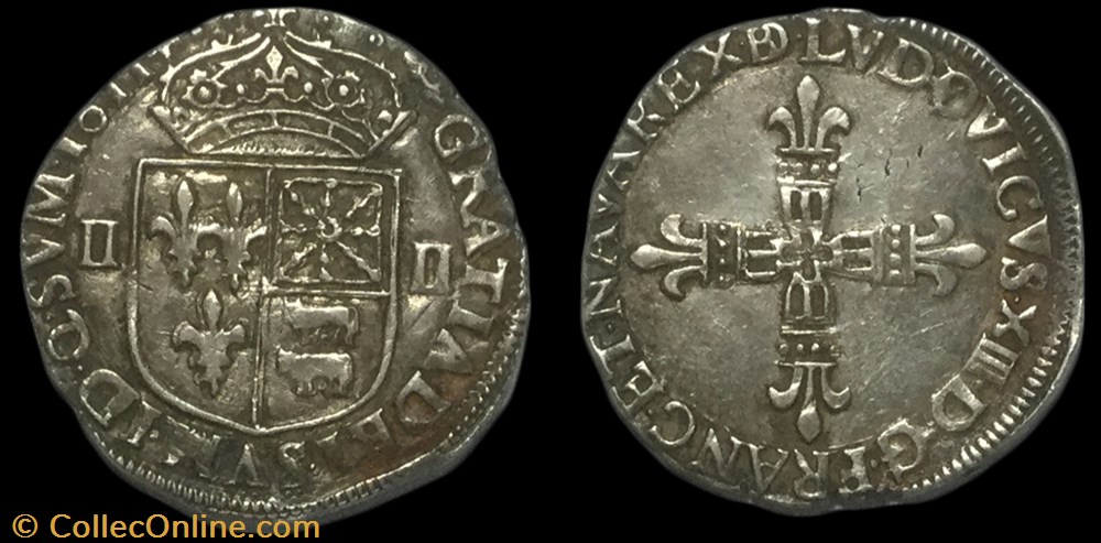 Quart d'écu de Béarn 1611 Pau LOUIS XIII LE JUSTE monnaie france royale quart ecu de bearn 1611 pau louis xiii le juste