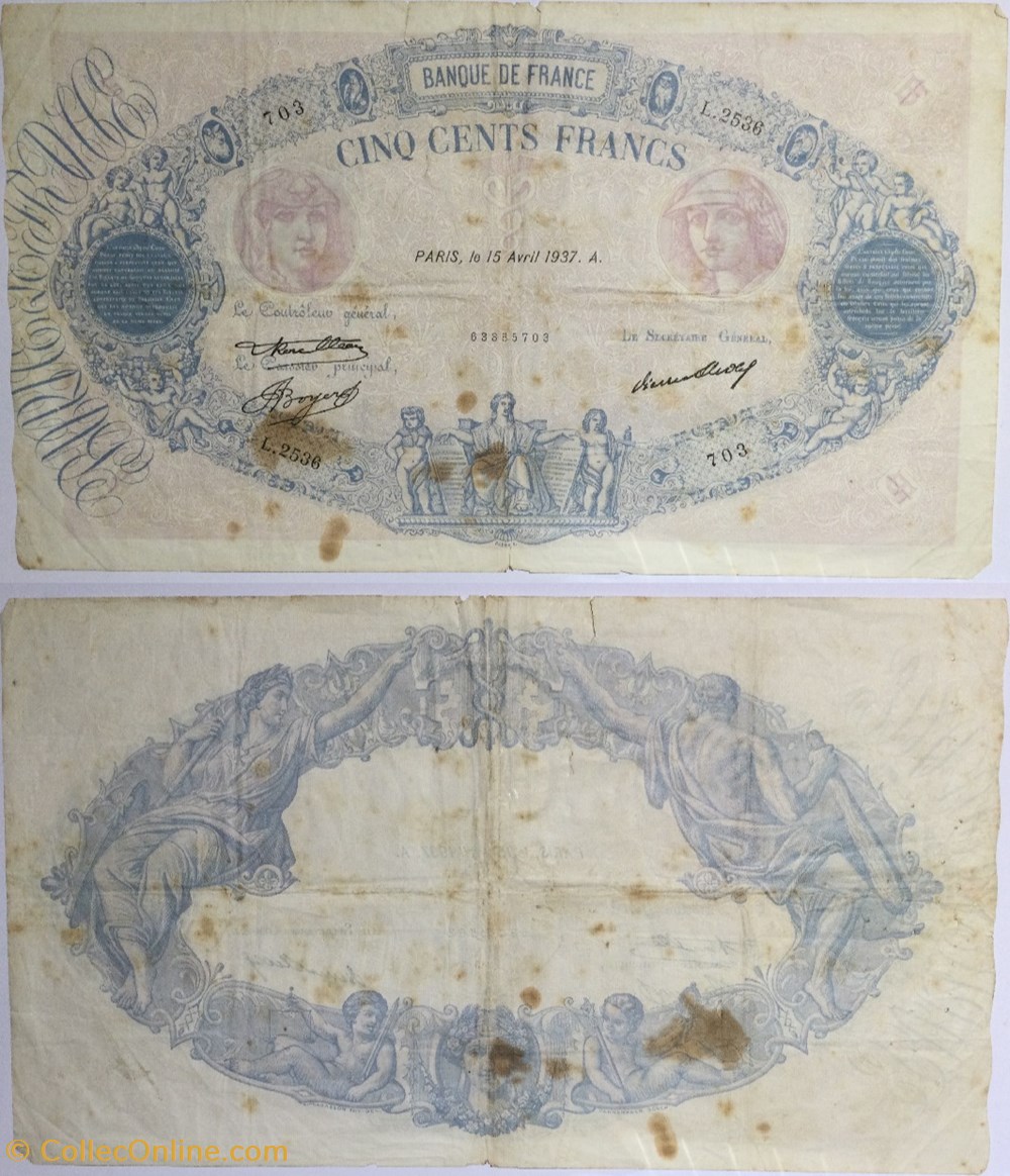 500 Francs BLEU ET ROSE FRANCE 1937 F.30.38 billets europe 500 francs bleu et rose france 1937 f 30 38