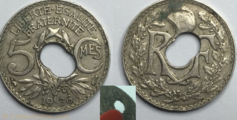 5 centimes lindauer 1936 doubles troue authentique monnaie france moderne 5 centimes lindauer 1936 doubles troue authentique