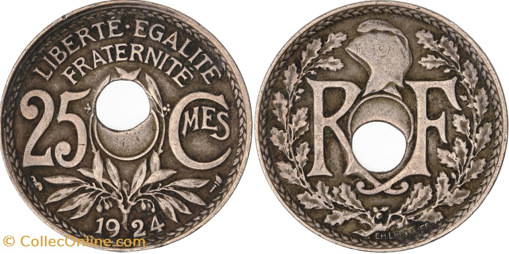 25 centimes 1924 trou décentré XF 45 monnaies france a modernes 25 centimes 1924 trou decentre xf 45