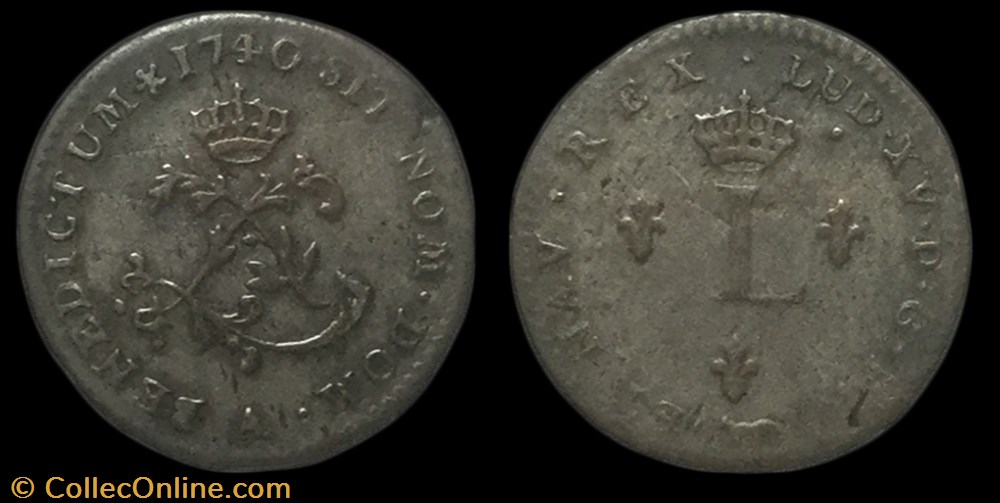 Double sol de billon 1740 Paris LOUIS XV DIT LE BIEN AIMÉ monnaie france royale double sol de billon 1740 paris louis xv dit le bien aime