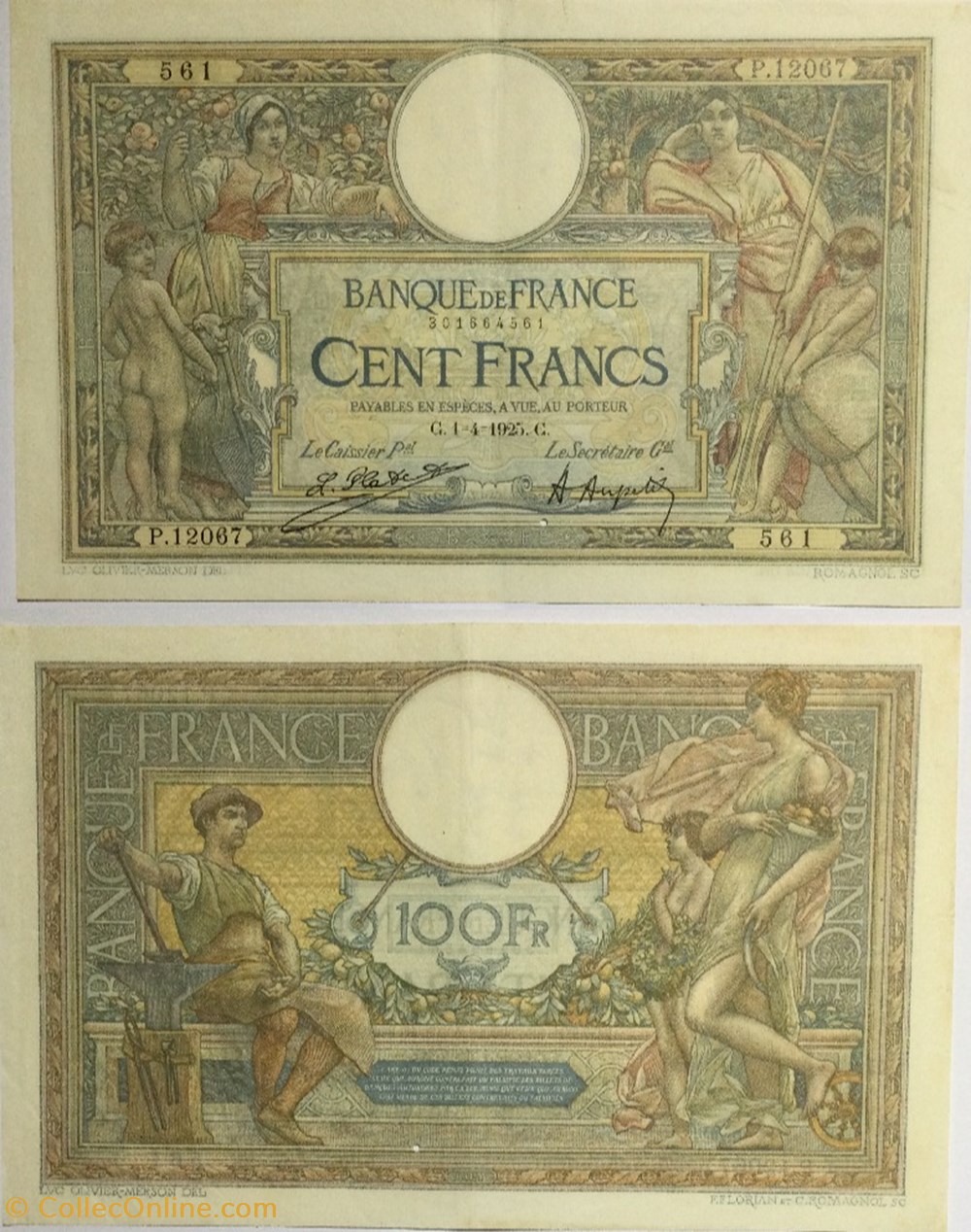 100 Francs LUC OLIVIER MERSON grands cartouches FRANCE 1925 F.24.03 billets europe 100 francs luc olivier merson grands cartouches france 1925 f 24 03