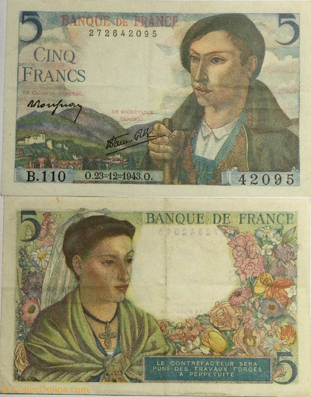 5 Francs BERGER FRANCE 1943 F.05.05 billets euros 5 francs berger france 1943 f 05 05