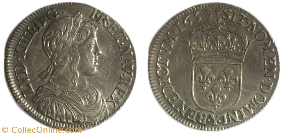 Demi-écu à la mèche longue 1653 Bourges LOUIS XIV LE GRAND OU LE ROI SOLEIL monnaies france royales demi ecu a la meche longue 1653 bourges louis xiv le grand ou le roi soleil