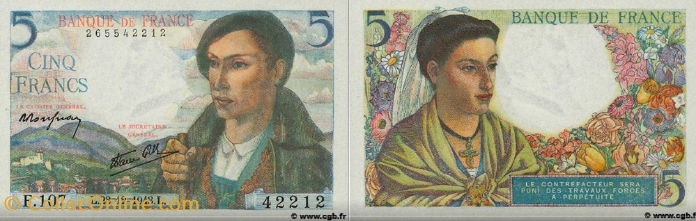 5 Francs BERGER FRANCE 1943 F.05.05 billets europe 5 francs berger france 1943 f 05 05