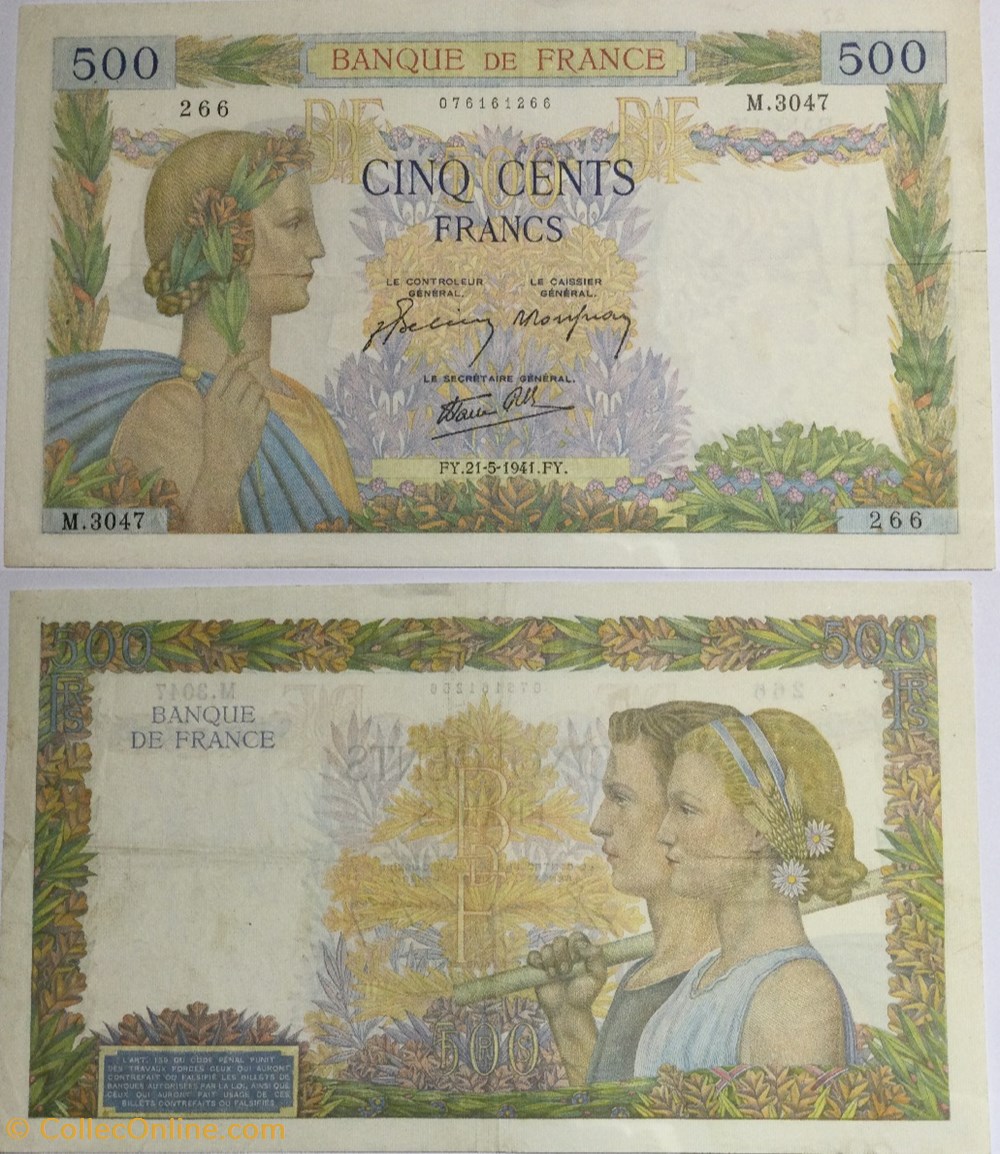billets europe 500 francs la paix france 1941 f 32 17