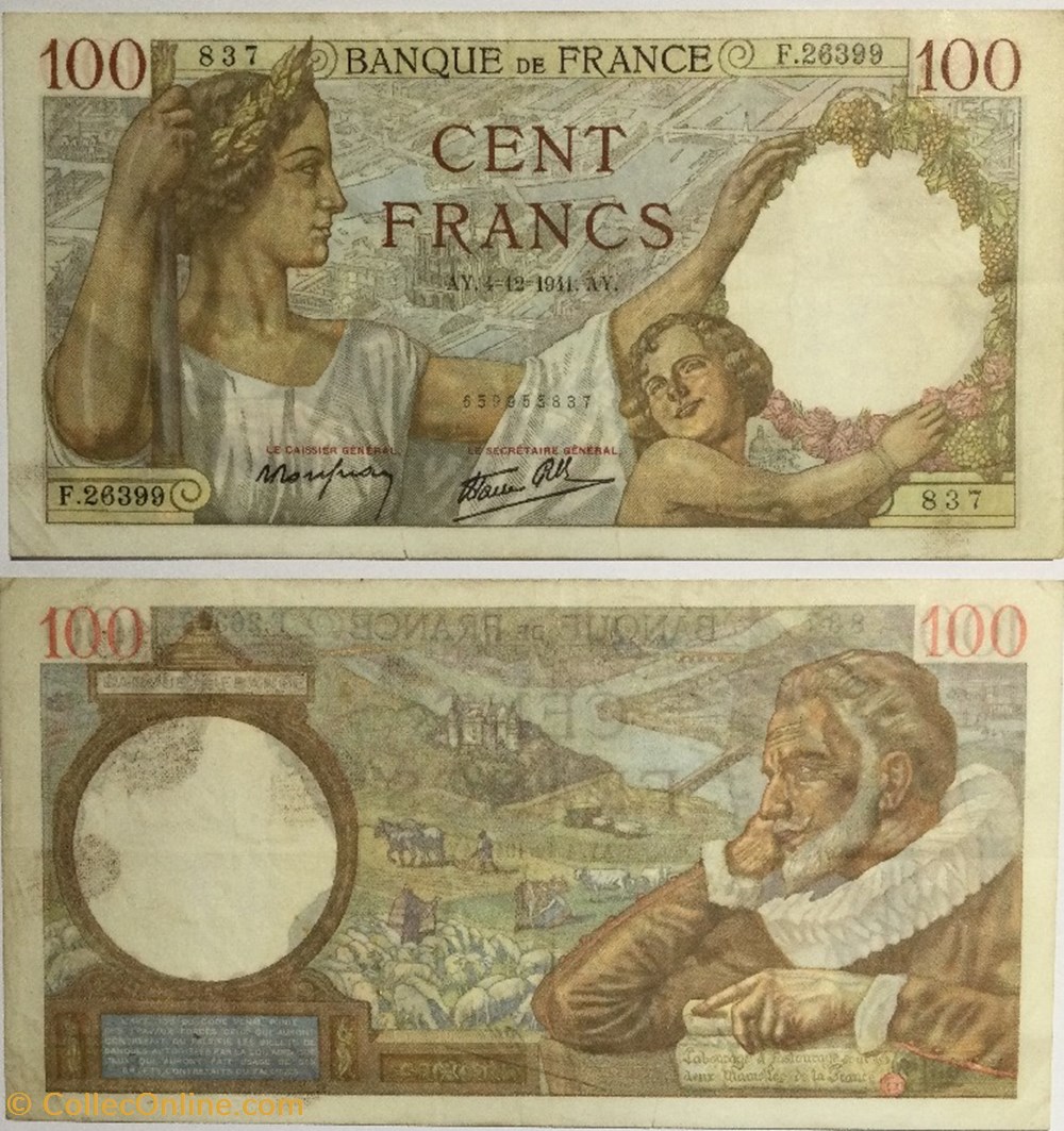 billets europe 100 francs sully france 1941 f 26 62