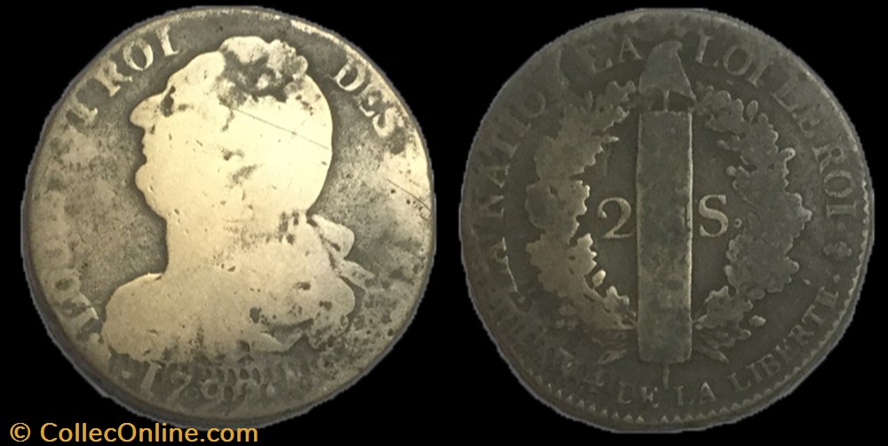 2 sols dit au faisceau 1792 .A. incuse partiel 2 monnaie france moderne 2 sols dit au faisceau 1792 a incuse partiel