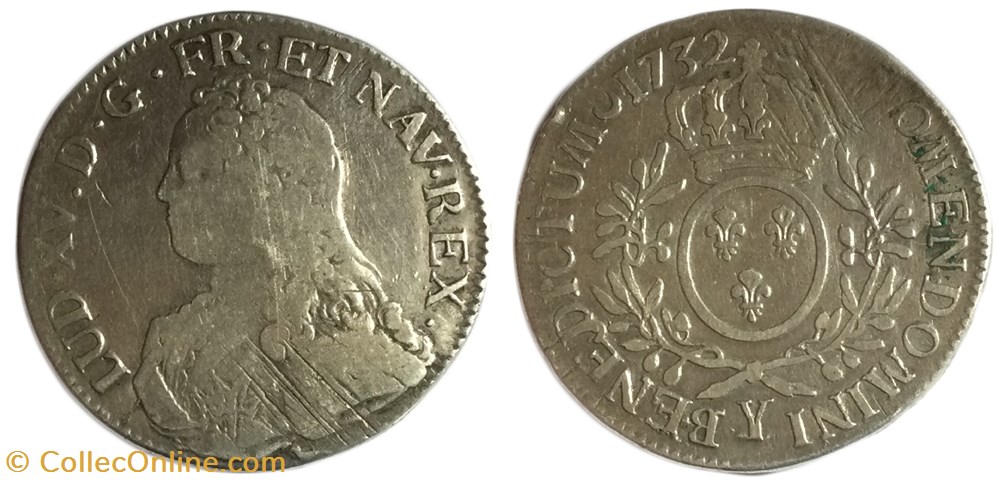 Écu dit "aux branches d'olivier" 1732 Bourges LOUIS XV DIT LE BIEN AIMÉ monnaies france royales ecu dit aux branches olivier 1732 bourges louis xv dit le bien aime