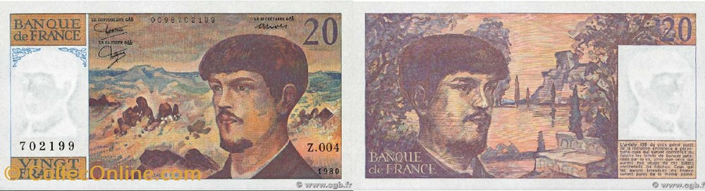 20 Francs DEBUSSY FRANCE 1980 F.66.01 Alphabet-Série : Z.004 n°702199 billets europe 20 francs debussy france 1980 f 66 01 alphabet serie z 004 n 702199