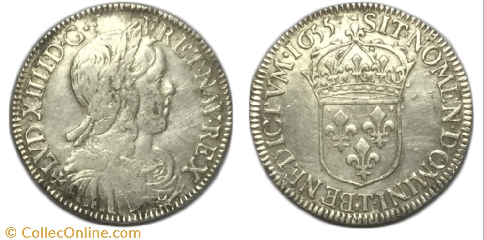 Demi-écu à la mèche longue 1655 Nantes LOUIS XIV LE GRAND OU LE ROI SOLEIL monnaie france royale demi ecu a la meche longue 1655 nantes louis xiv le grand ou le roi soleil