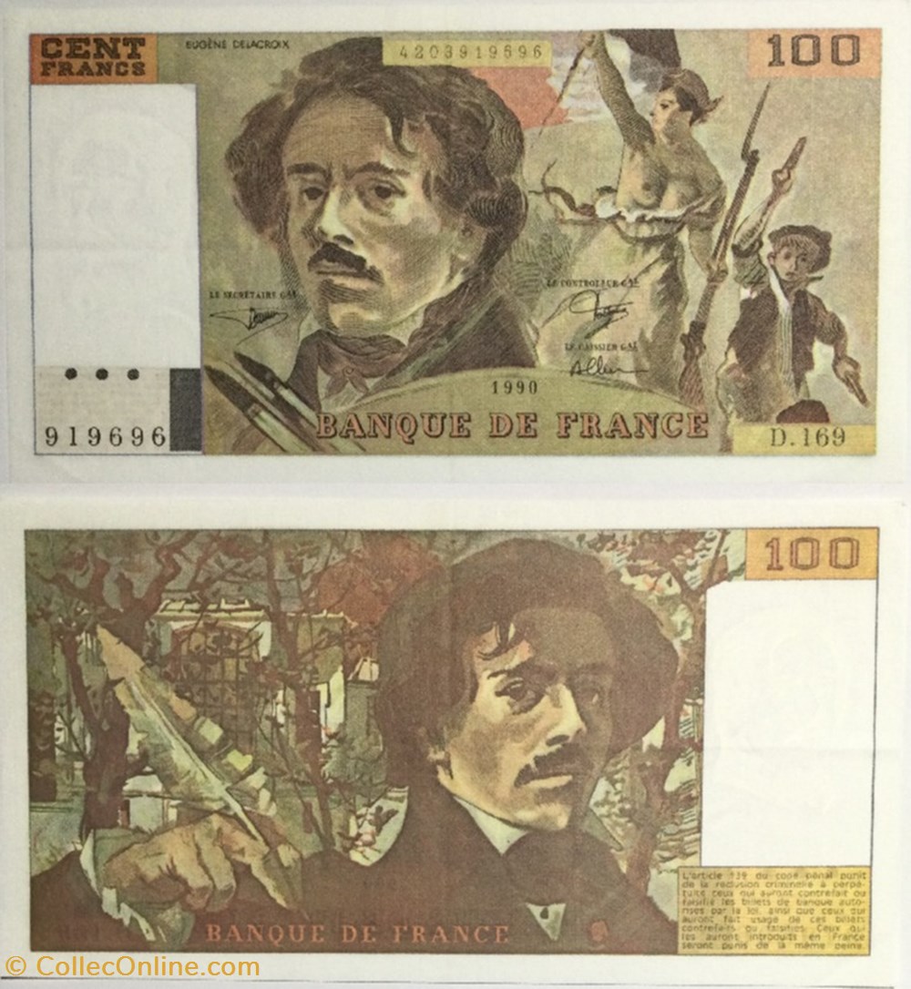 100 Francs DELACROIX imprimé en continu FRANCE 1990 F.69bis.02b billets europe 100 francs delacroix imprime en continu france 1990 f 69bis 02b