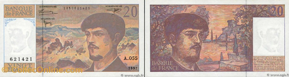 20 Francs DEBUSSY Modifié FRANCE 1997 F.66ter.02A55 Alphabet-Série : A.055 n°621421 billets europe 20 francs debussy modifie france 1997 f 66ter 02a55 alphabet serie a 055 n 621421