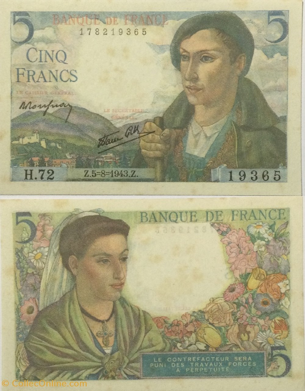 5 Francs BERGER FRANCE 1943 F.05.03 billets euros 5 francs berger france 1943 f 05 03