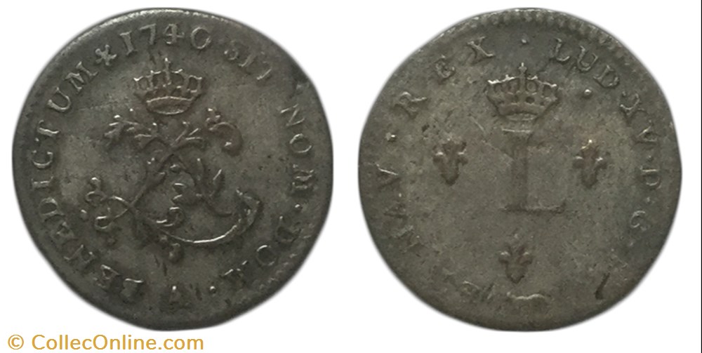 Double sol de billon 1740 Paris LOUIS XV DIT LE BIEN AIMÉ monnaie france royale double sol de billon 1740 paris louis xv dit le bien aime