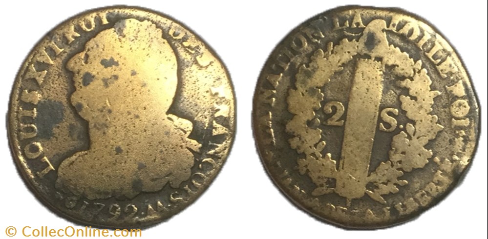 2 sols dit au faisceau 1792 .AA. monnaie france moderne 2 sols dit au faisceau 1792 aa