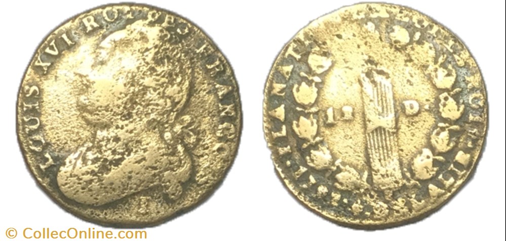 12 deniers dit au faisceau Louis XVI 1792 I , monnaie france moderne 12 deniers dit au faisceau louis xvi 1792 i