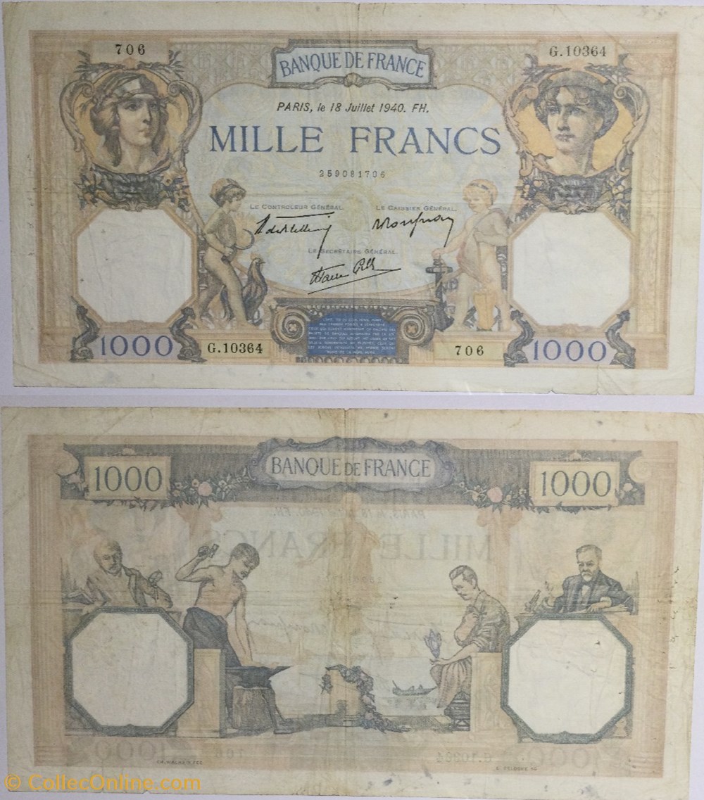 1000 Francs CÉRÈS ET MERCURE type modifié FRANCE 1940 F.38.50 billets europe 1000 francs ceres et mercure type modifie france 1940 f 38 50