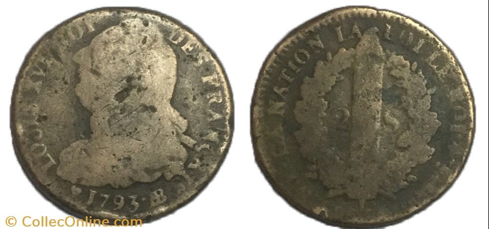 monnaie france moderne 2 sols dit au faisceau 1793 bb