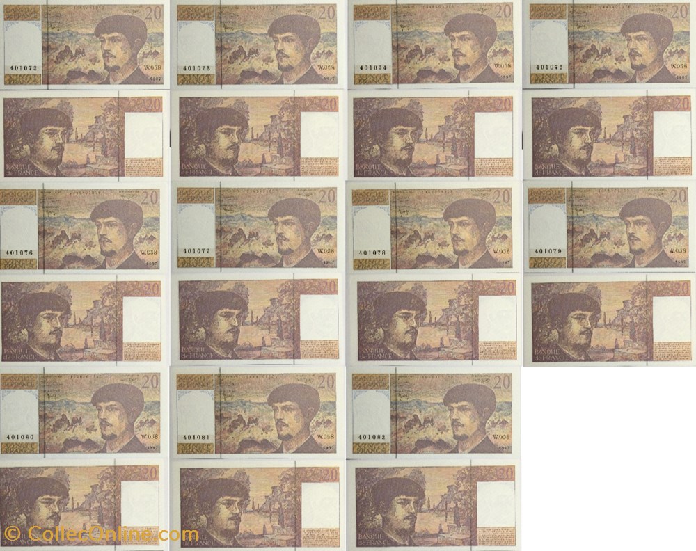 billets europe france 20 francs debussy serie du 401072 au 401082