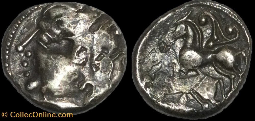 Drachme aux deux chevaux à gauche et au triskèle monnaies antiques celtes drachme aux deux chevaux a gauche et au triskele
