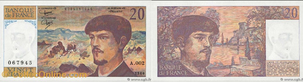 20 Francs DEBUSSY FRANCE 1980 F.66.01A2 Alphabet-Série : A.002 n°067945 billets europe 20 francs debussy france 1980 f 66 01a2 alphabet serie a 002 n 067945