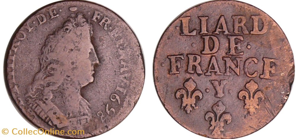 LOUIS XIV LE GRAND OU LE ROI SOLEIL Liard, 3e type, buste âgé 1698 Bourges monnaies europe medievale france royales louis xiv le grand ou le roi soleil liard 3e type buste age 1698 bourges