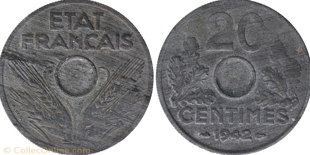monnaie france moderne 20 centimes etat francais non troue