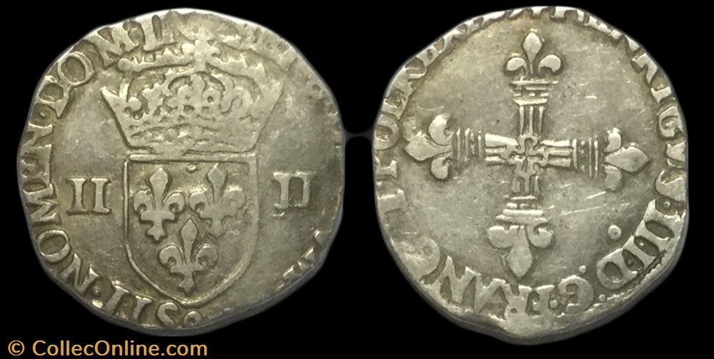 Quart d'écu, croix de face 1589 Rennes HENRI III monnaie france royale quart ecu croix de face 1589 rennes henri iii