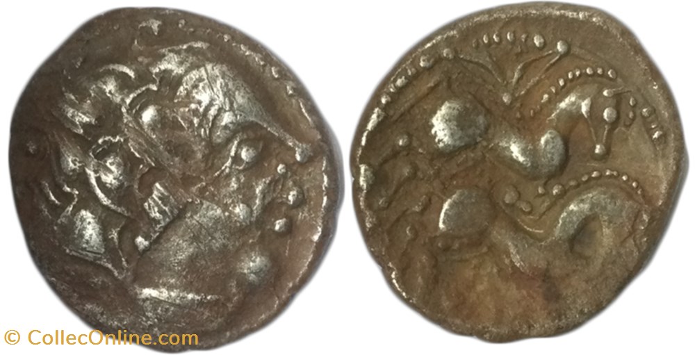 PICTONS / BITURIGES / CARNUTES - CENTRE-OUEST, Incertaines Drachme aux deux chevaux, tête moustachue monnaies antiques av jc ap celtes pictons bituriges carnutes centre ouest incertaines drachme aux deux chevaux tete moustachue