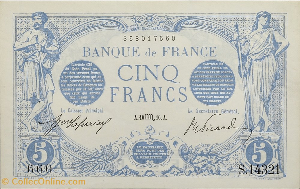 billets europe 5 francs bleu france 1916 f 02 44