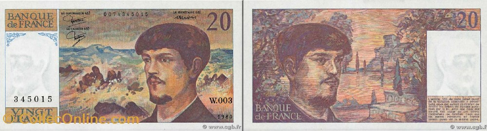 20 Francs DEBUSSY FRANCE 1980 F.66.01W3 Alphabet-Série : W.003 n°345015 billets europe 20 francs debussy france 1980 f 66 01w3 alphabet serie w 003 n 345015