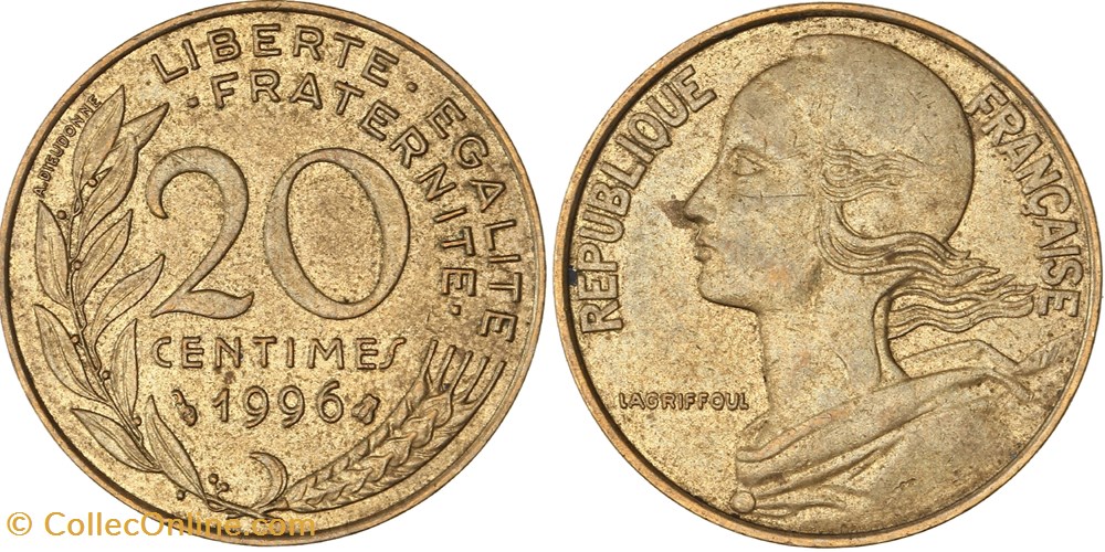 monnaies france modernes 20 centimes 1996 frappe medaille au 58