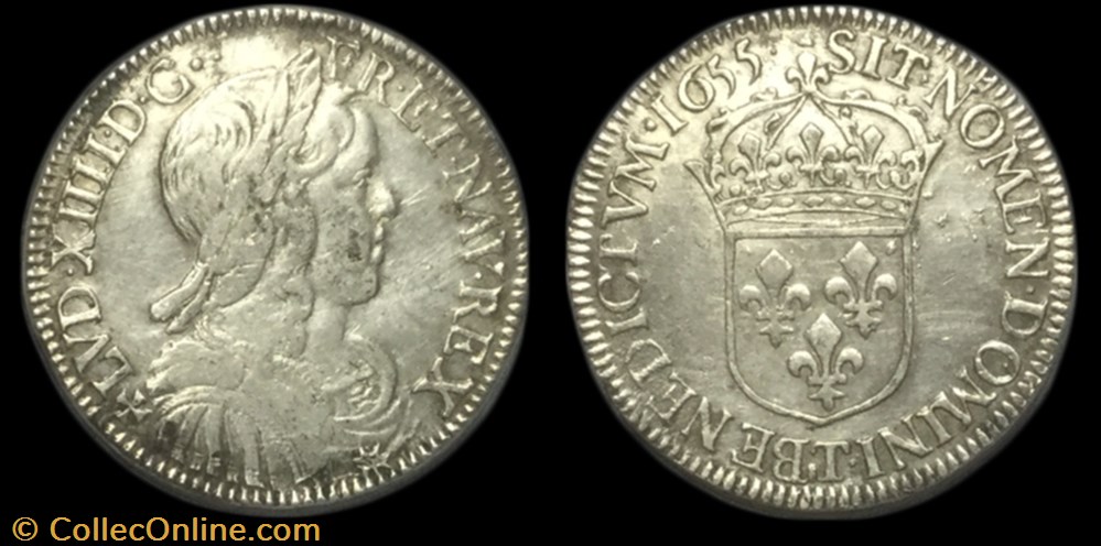 Demi-écu à la mèche longue 1655 Nantes LOUIS XIV LE GRAND OU LE ROI SOLEIL monnaie france royale demi ecu a la meche longue 1655 nantes louis xiv le grand ou le roi soleil